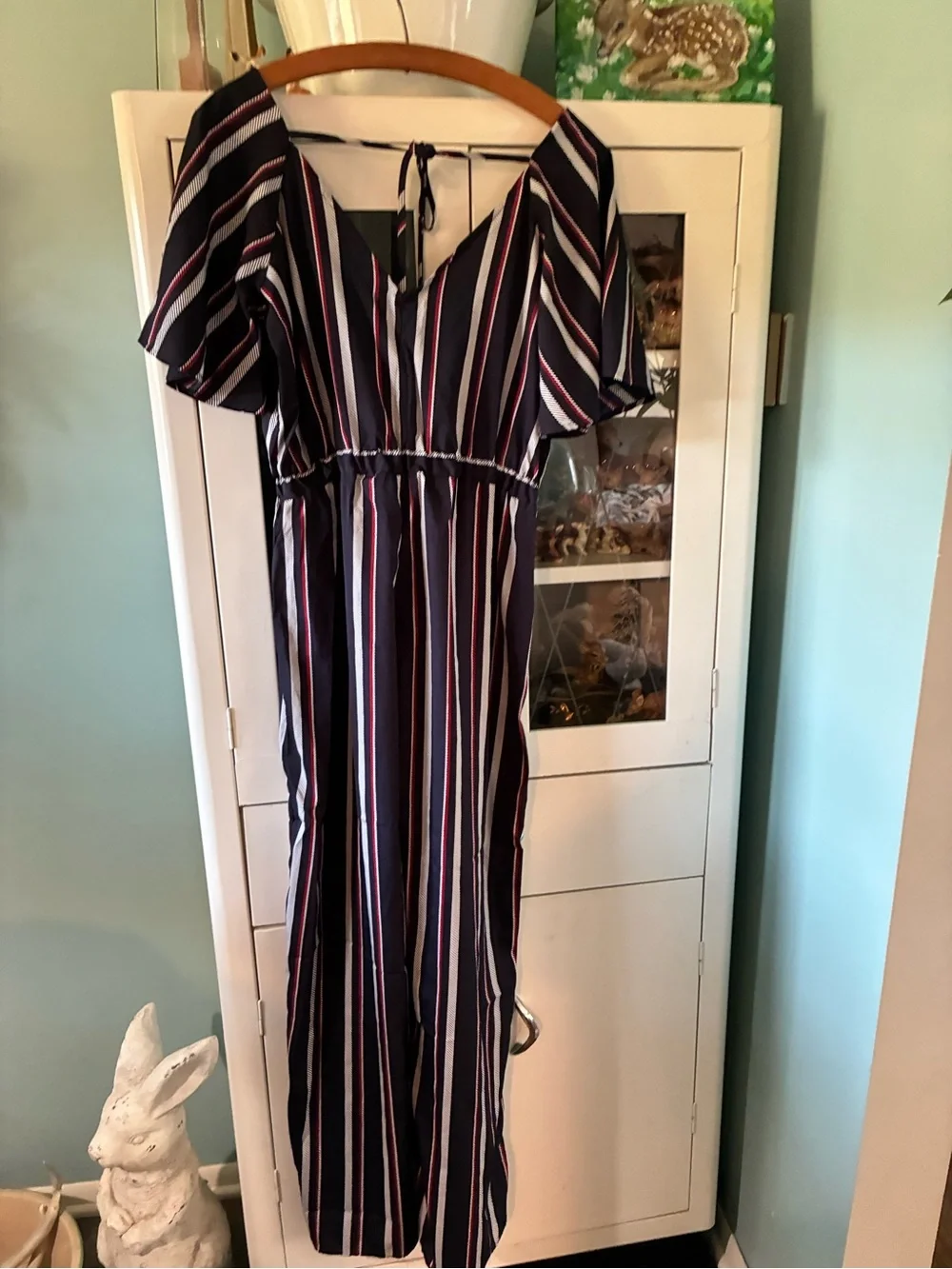 Blush sz L Striped Navy Wide-Leg Jumpsuit with Tie Waist like new!